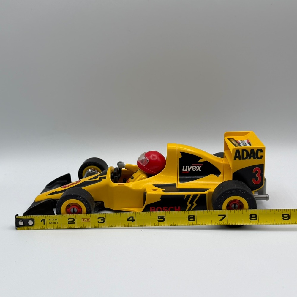 Vintage Playmobil 3930 Formula 1 Yellow Race Car 3 Driver ADAC Uvex Bosch F1
